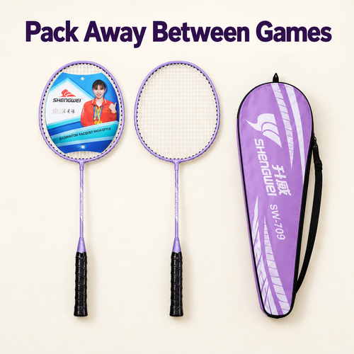 Adult Purple Badminton Racket Set with Purple Carry Bag