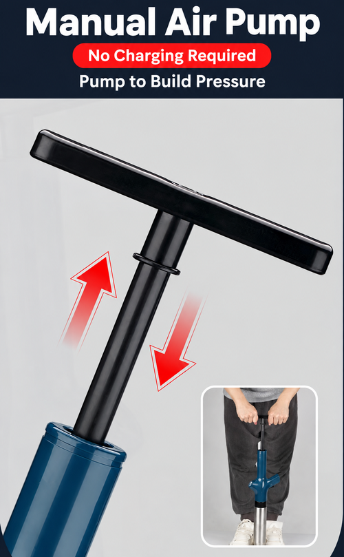 Manual Air-Powered Drain Blaster with Pressure Gauge