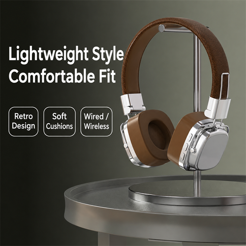 Retro Over-Ear Bluetooth Headphones in Brown and Silver
