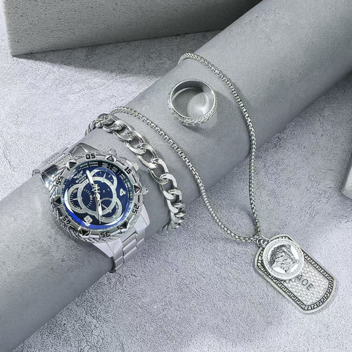 4-Piece Silver-Tone Watch and Jewellery Gift Set