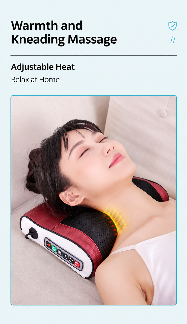Red and Black Neck and Back Massage Cushion - Adjustable Heat