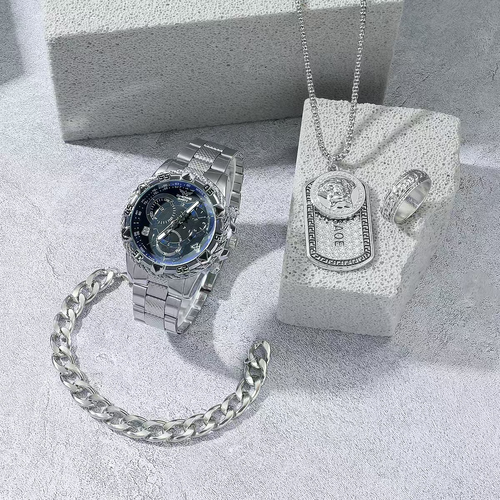 4-Piece Silver-Tone Watch and Jewellery Gift Set