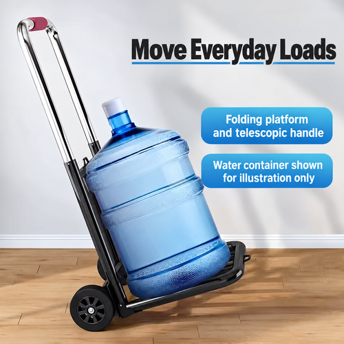 Portable Folding Hand Truck with Telescopic Handle and Black Wheels