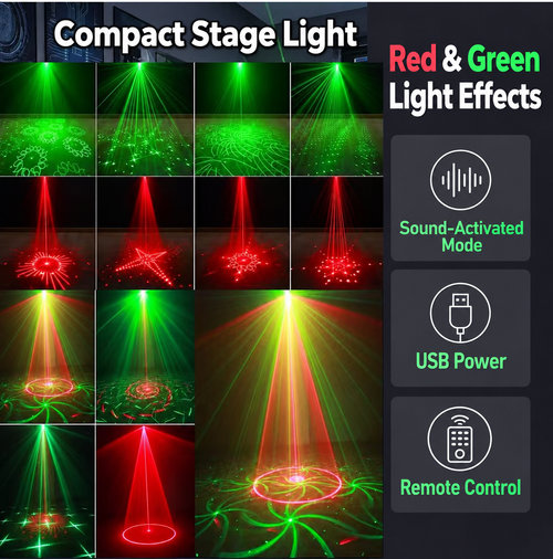 Compact Red and Green Stage Light with Remote Control