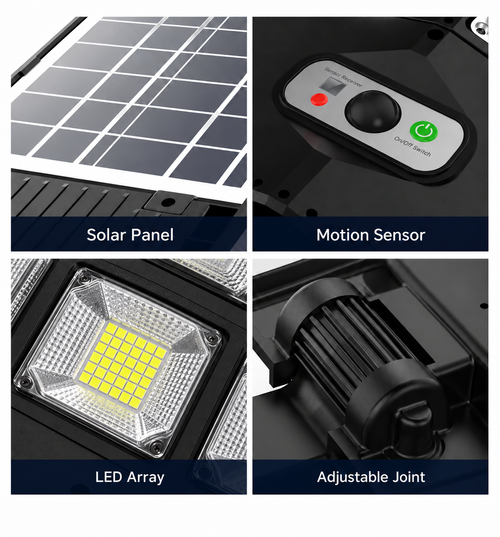 Integrated Solar Street Light with Square LED Array and Remote