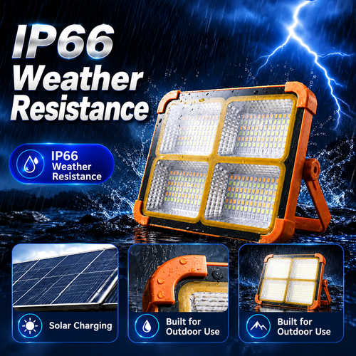 Orange Solar LED Work Light with USB Power Output