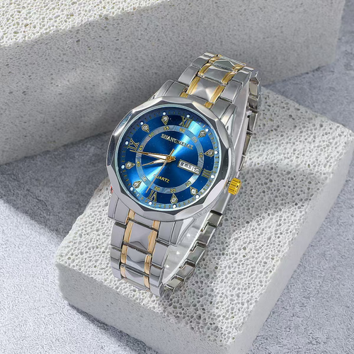 Blue Dial Quartz Watch and Cross Jewellery Gift Set