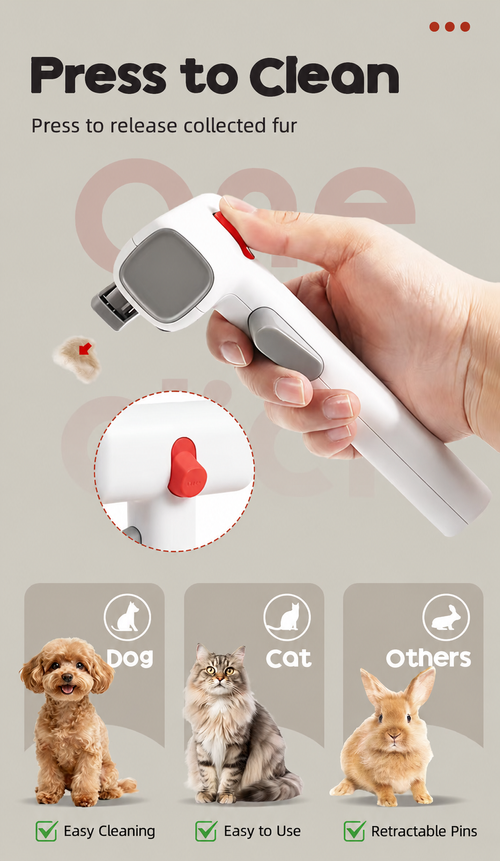 Self-Cleaning Pet Grooming Brush with Retractable Pins