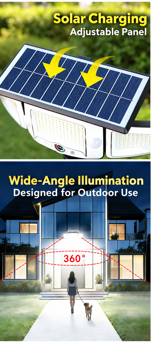 Three-Head Solar Motion Sensor Light with Clamp Mount
