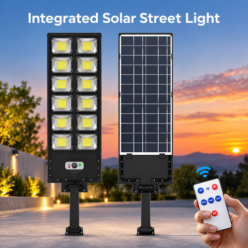 Integrated Solar Street Light with Square LED Array and Remote