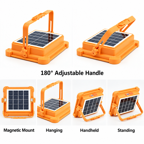 Orange Solar LED Work Light with USB Power Output