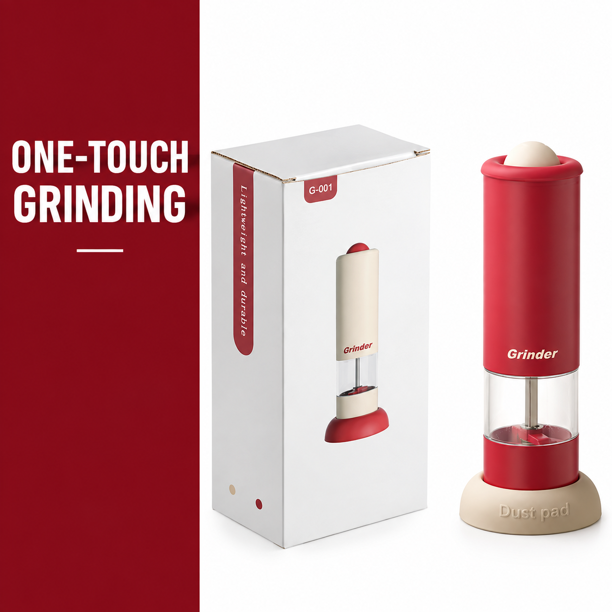 Red USB-C Rechargeable Electric Spice Grinder - overview