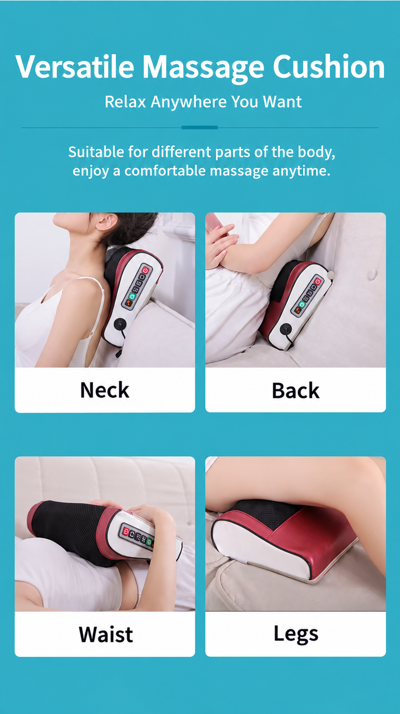 Red and Black Neck and Back Massage Cushion - Versatile Placement
