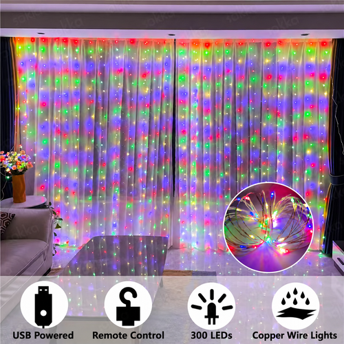 Multicolor LED Copper Wire Curtain String Lights