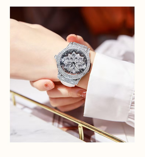 Women's Snowflake Dial Quartz Watch with White Strap