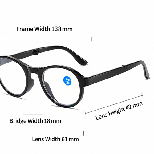 Black Folding Reading Glasses +1.00 with Case
