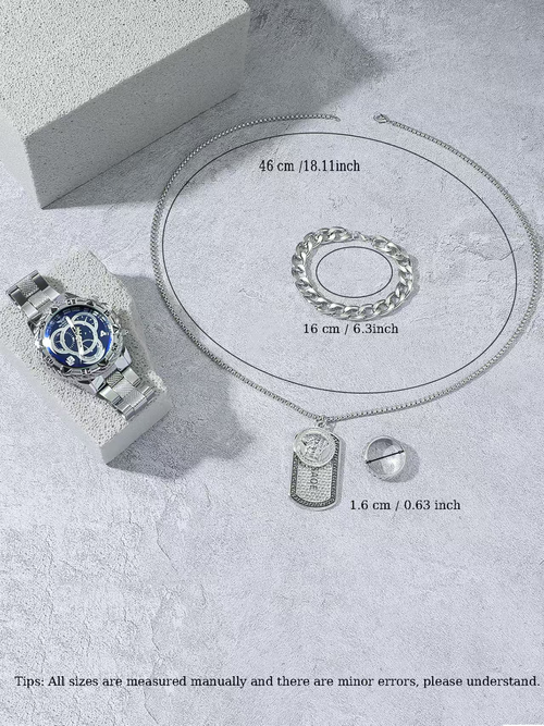 4-Piece Silver-Tone Watch and Jewellery Gift Set