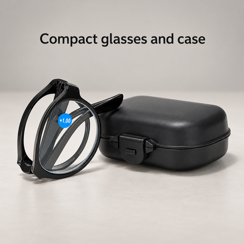 Black Folding Reading Glasses +1.00 with Case