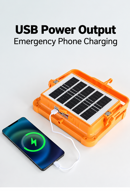 Orange Solar LED Work Light with USB Power Output
