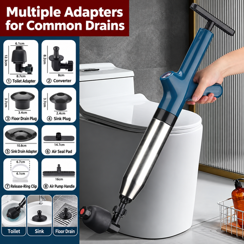 Manual Air-Powered Drain Blaster with Pressure Gauge