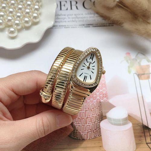 Fashionable snake shaped double circle brand designer steel watch