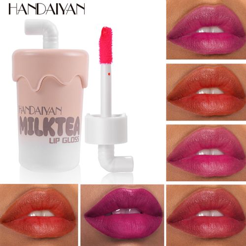 HANDAIYAN 6 Colors High Pigment Mini Size Cute Milky Tea Bottle Hydrating Long-lasting Lip Tint Natural Matte Lip Makeup