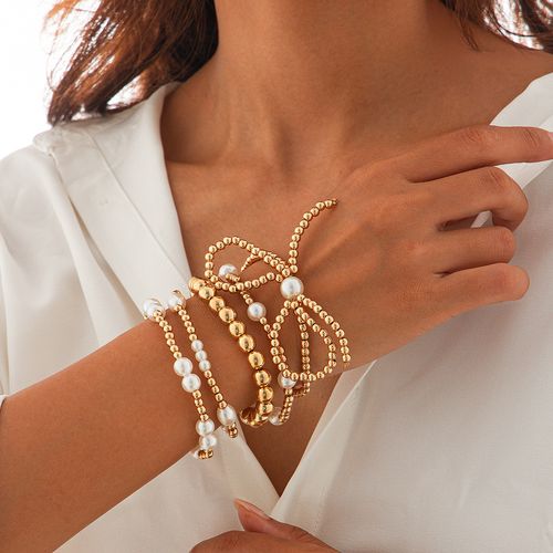 Personalized bow bead multi-layer bracelet 5-piece set, internet famous style imitation pearl bracelet for women