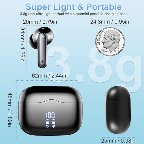 Bluetooth Headphones, Wireless Bluetooth 5.3 In-Ear Headphones with 4 ENC Noise Cancelling Mic, Wireless Headphones Deep Bass Wireless Earbuds 40 Hours, IP7 Waterproof Earphones
