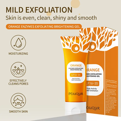 Orange Enzyme Exfoliating Gel & Magic Bath Sponge Duo l Deep Pore Cleansing & Skin Smoothing Natural Vitamin C Glow + Reusable Body Scrub