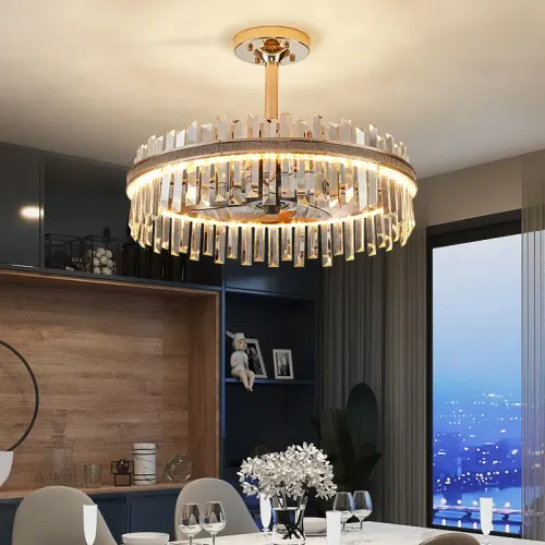 Door-to-door delivery + cash on delivery + on-site installation. Crystal ceiling fan light with remote control, modern Nordic luxury LED ceiling fan light.
