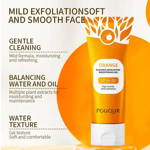 Orange Enzyme Exfoliating Gel & Magic Bath Sponge Duo l Deep Pore Cleansing & Skin Smoothing Natural Vitamin C Glow + Reusable Body Scrub
