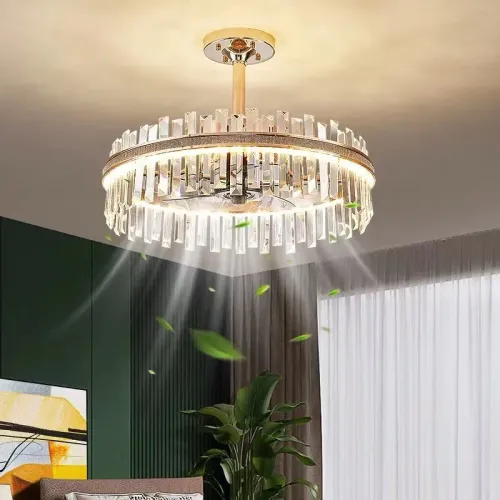 Door-to-door delivery + cash on delivery + on-site installation. Crystal ceiling fan light with remote control, modern Nordic luxury LED ceiling fan light.