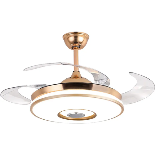 Cash on delivery + door-to-door delivery + on-site installation.       Luxury gold-framed LED ceiling fan light with retractable blades.