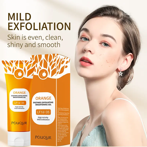 Orange Enzyme Exfoliating Gel & Magic Bath Sponge Duo l Deep Pore Cleansing & Skin Smoothing Natural Vitamin C Glow + Reusable Body Scrub