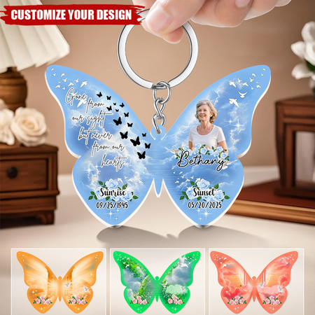 Personalized Photo Memorial Butterfly Keychain - Honoring Your Late Partner - He She Will Always Be by Your Side