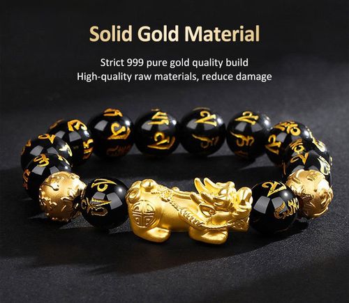 12mm Sand Gold Pixiu & Obsidian Wealth Bracelets