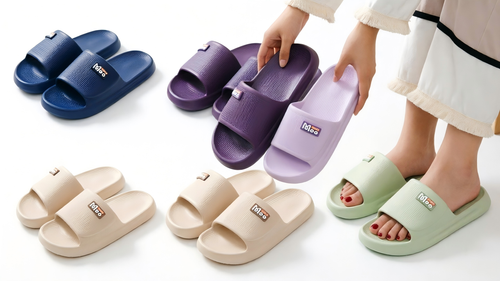 Fashion  Grid Surface EVA Slides Non‑Slip Comfort Home Slippers With Moo Logo