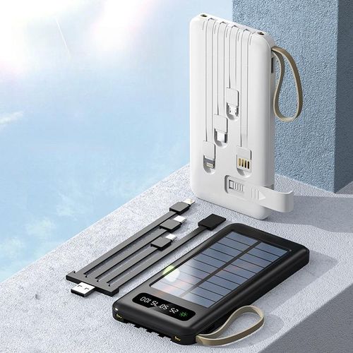 Top-Rated Portable Solar Power Bank with LED Display 4 Built-In Charging Cables LI-Polymer Battery-Best Seller