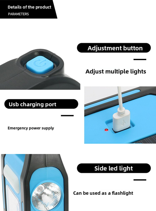 LED Multifunctional Portable Work Light Solar USB Charging ABS PC Plastic Lamp Body for Outdoor Camping and Tent Searchlight