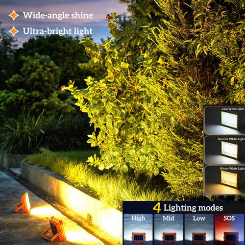 OTHC PT-LYD03 Solar LED Flood Light for Outdoor Rechargeable IP66 Portable Super Bright Power Outage Emergency Camping ABS