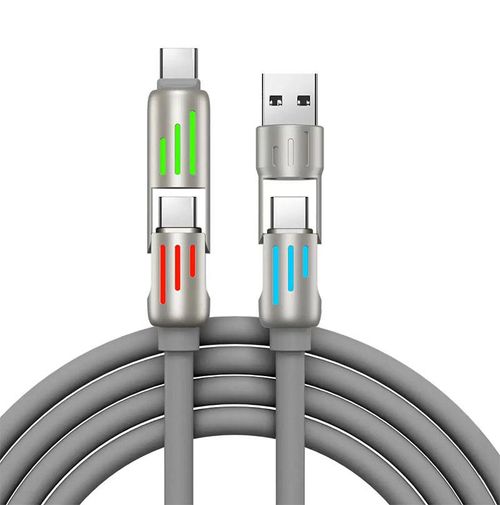 Universal Portable 4 in 1 Data Cable 5A 240W 65W 27W Tipo C Cables Soft Silicone RGB Light Zinc Alloy Super Fast Charging Cable