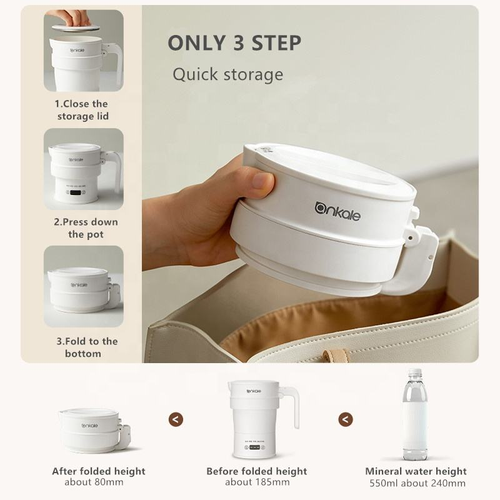 Portable Electric Kettle Foldable & Collapsible Kettle with Keep Warm Function for Outdoor & Hotel Use 700ML Hot Water Kettle.