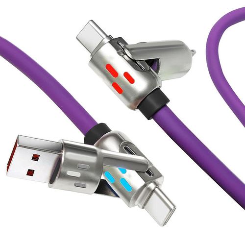 Universal Portable 4 in 1 Data Cable 5A 240W 65W 27W Tipo C Cables Soft Silicone RGB Light Zinc Alloy Super Fast Charging Cable