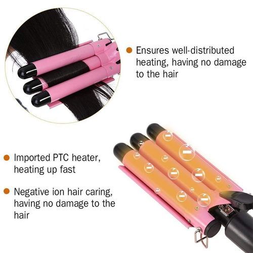 Auto RotatingHair Curling Iron 3 Barrel Hair Curling Iron Hair Crimper Big Wave Curling Crimping Iron Deep Waver Hair Curler