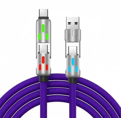 Universal Portable 4 in 1 Data Cable 5A 240W 65W 27W Tipo C Cables Soft Silicone RGB Light Zinc Alloy Super Fast Charging Cable