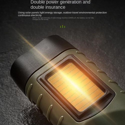 Solar Hand Crank Aluminum Alloy Flashlight with Emergency Light for Outdoor Camping Portable Manual Lighting