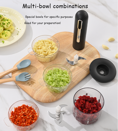 Handheld Electric Food Chopper 4 Bowls for Separate Ingredients Easy to Organize