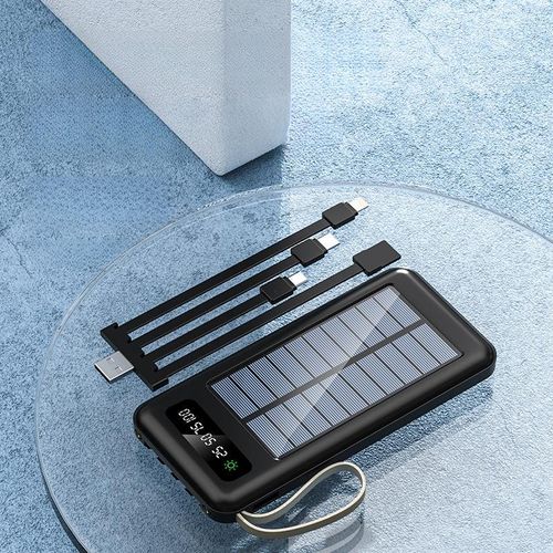 Top-Rated Portable Solar Power Bank with LED Display 4 Built-In Charging Cables LI-Polymer Battery-Best Seller
