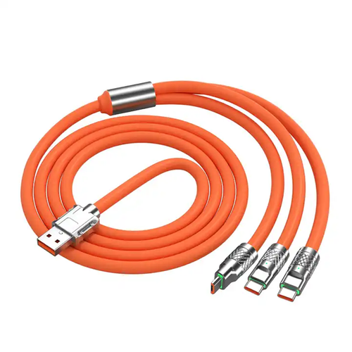 High Quality 6A 3 in 1 120w Metal Super Fast Charging Silicone Data Cable for iPhone 3 in 1 120w Fast Charger Cable for Huawei
