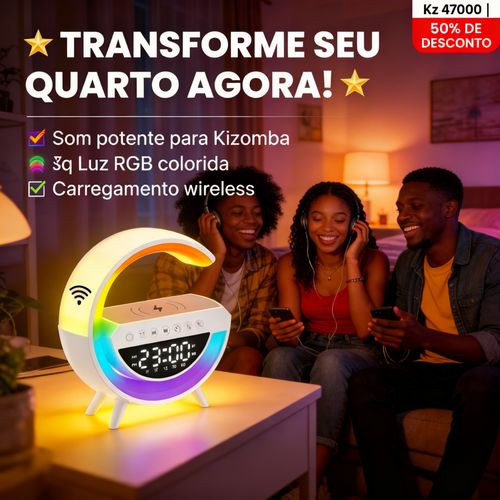 Relógio Despertador Inteligente com Luz Colorida, Carregamento Sem Fio para Celular e Bluetooth – Ideal para Quarto, Crianças e Adultos em Angola💥